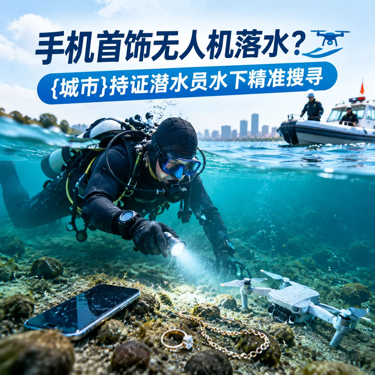 手机首饰无人机落水？安宁持证潜水员水下精准搜寻